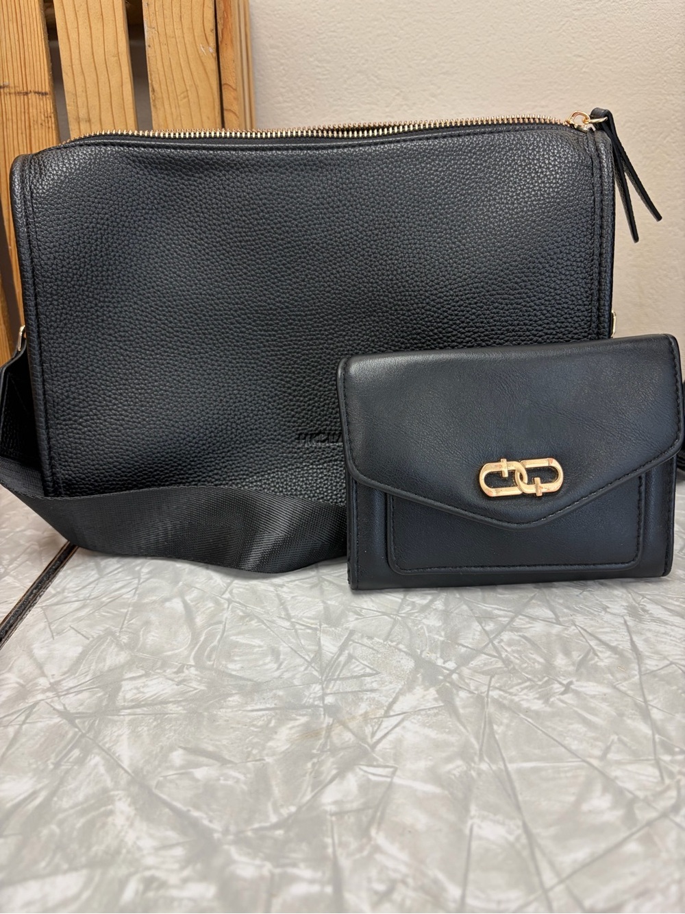 Black Crossbody Bag and Wallet Set